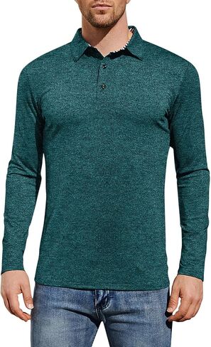 قمصان بولو جولف للرجال من Yong Horse بأكمام طويلة وسريعة الجفاف ومناسبة للرياضة وقمصان بولو رياضية غير رسمية in Kuwait