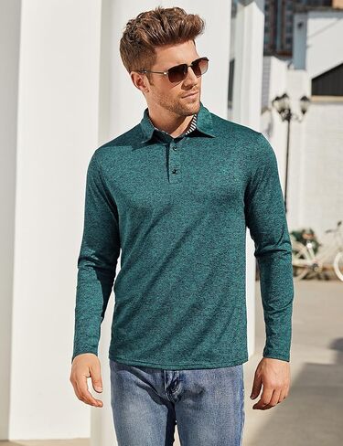 قمصان بولو جولف للرجال من Yong Horse بأكمام طويلة وسريعة الجفاف ومناسبة للرياضة وقمصان بولو رياضية غير رسمية in Kuwait