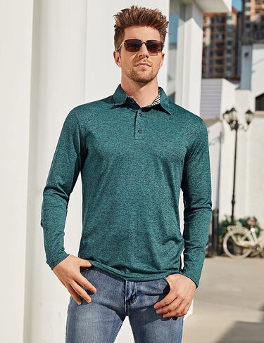 قمصان بولو جولف للرجال من Yong Horse بأكمام طويلة وسريعة الجفاف ومناسبة للرياضة وقمصان بولو رياضية غير رسمية in Kuwait