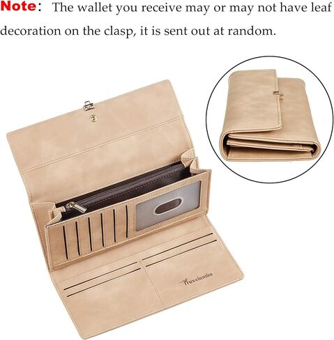 محفظة نسائية من Travelambo مصنوعة من جلد البولي يوريثان ومزودة بخاصية حجب تحديد الهوية بموجات الراديو وحامل بطاقات متعدد بسعة كبيرة ومنظم وسحاب للعملات المعدنية in Kuwait