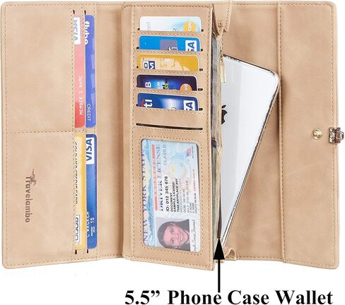 محفظة نسائية من Travelambo مصنوعة من جلد البولي يوريثان ومزودة بخاصية حجب تحديد الهوية بموجات الراديو وحامل بطاقات متعدد بسعة كبيرة ومنظم وسحاب للعملات المعدنية in Kuwait