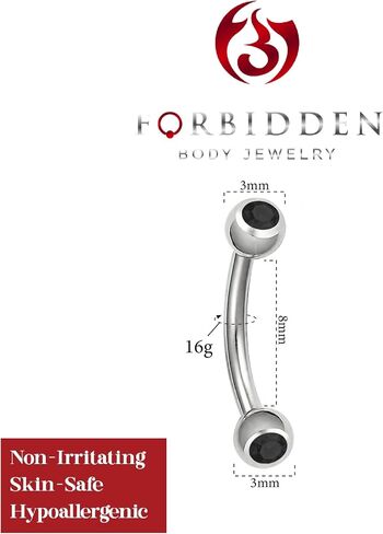 Forbidden Body Jewelry 16G Daith Earrings Surgical Steel Rook Eyebrow Earring Double Gem CZ Barbell Piercing Jewelry for Women Men in Kuwait