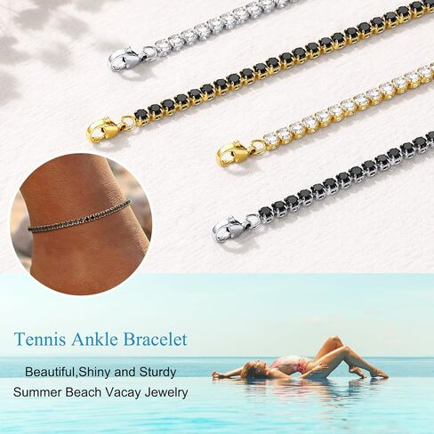 أساور الكاحل للتنس من FOCALOOK للنساء، خلخال مطلي بالذهب عيار 18 قيراط للنساء مقاوم للماء، خلخال زركونيا مكعب أنيق | الحجم 8.5-10.5 بوصة in Kuwait