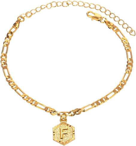 Initial Ankle Bracelets for Women Men, 18K Gold Silver Figaro Cuban Link Anklet Bracelet for Women Teen Girls, Custom Name Gold Anklet with Initials in Kuwait