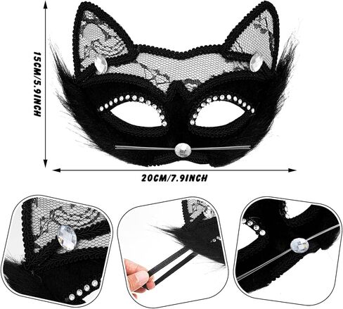Black Cat Costume Set for Women Includes Masquerade Mask Cat Socks Lace Ears Choker Necklace Fishnet Gloves Tail Hosiery for Halloween Party Cosplay in Saudi Arabia