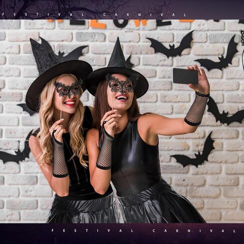 Toulite 5 Pcs Halloween Cat Costume for Women Include Black Cosplay Cat Masquerade Eye Cover Heart Choker Necklace Fishnet Gloves Cat Ears Headband High Waisted Leather Skirt in Saudi Arabia