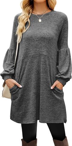 Saloogoe Sweater Dress for Women Knee Length with Pockets Long Sleeve Fall Dresses 2022 in Kuwait