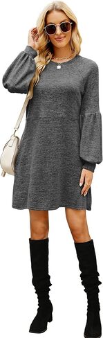Saloogoe Sweater Dress for Women Knee Length with Pockets Long Sleeve Fall Dresses 2022 in Kuwait
