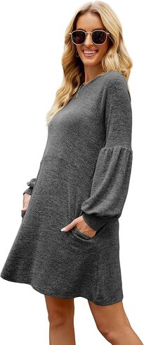 Saloogoe Sweater Dress for Women Knee Length with Pockets Long Sleeve Fall Dresses 2022 in Kuwait