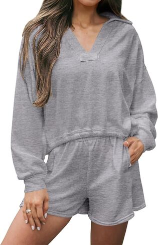 WICIWI Women's 2 Piece Outfits Cotton Tracksuit Long Sleeve Top Shorts Sets With Pocket Lounge Wear Fall Sweatsuits 2023 in Saudi Arabia
