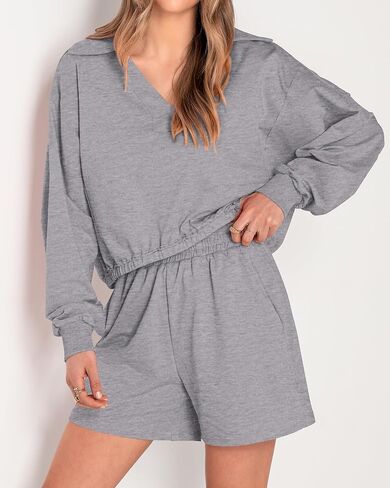 WICIWI Women's 2 Piece Outfits Cotton Tracksuit Long Sleeve Top Shorts Sets With Pocket Lounge Wear Fall Sweatsuits 2023 in Saudi Arabia
