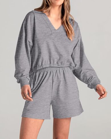 WICIWI Women's 2 Piece Outfits Cotton Tracksuit Long Sleeve Top Shorts Sets With Pocket Lounge Wear Fall Sweatsuits 2023 in Saudi Arabia