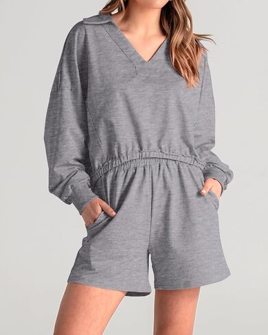 WICIWI Women's 2 Piece Outfits Cotton Tracksuit Long Sleeve Top Shorts Sets With Pocket Lounge Wear Fall Sweatsuits 2023 in Saudi Arabia
