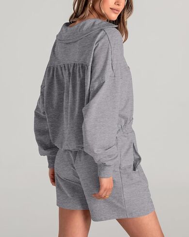 WICIWI Women's 2 Piece Outfits Cotton Tracksuit Long Sleeve Top Shorts Sets With Pocket Lounge Wear Fall Sweatsuits 2023 in Saudi Arabia