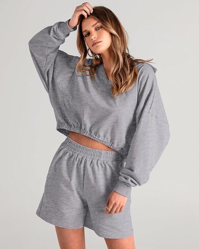 WICIWI Women's 2 Piece Outfits Cotton Tracksuit Long Sleeve Top Shorts Sets With Pocket Lounge Wear Fall Sweatsuits 2023 in Saudi Arabia