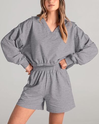 WICIWI Women's 2 Piece Outfits Cotton Tracksuit Long Sleeve Top Shorts Sets With Pocket Lounge Wear Fall Sweatsuits 2023 in Saudi Arabia