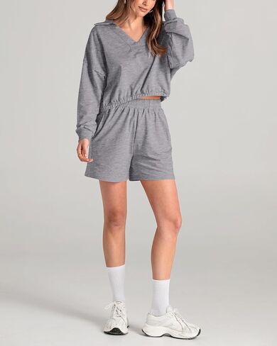 WICIWI Women's 2 Piece Outfits Cotton Tracksuit Long Sleeve Top Shorts Sets With Pocket Lounge Wear Fall Sweatsuits 2023 in Saudi Arabia
