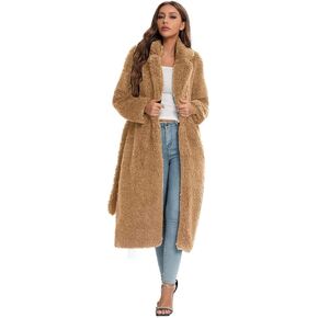 SUGAR POISON Women Faux Fur Winter Coats With Belt Comfort Warm Outerwear Open Front Long Cardigan Overcoat With Pockets