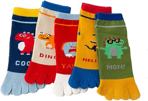 Cicano 5 Pairs Kids Toe Socks Cute Dinosaur Embroidery Pattern Cotton Boys Toe Separated Socks for 3-10 Years Children in Saudi Arabia