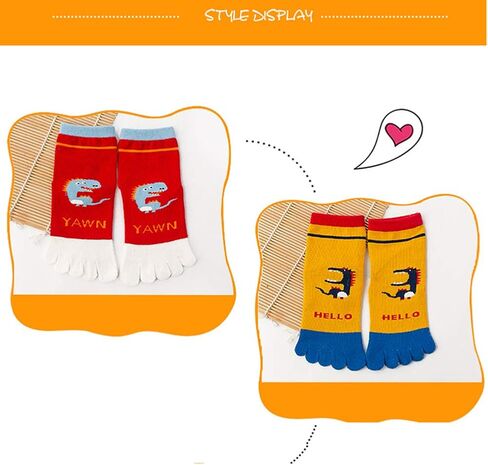 Cicano 5 Pairs Kids Toe Socks Cute Dinosaur Embroidery Pattern Cotton Boys Toe Separated Socks for 3-10 Years Children in Saudi Arabia