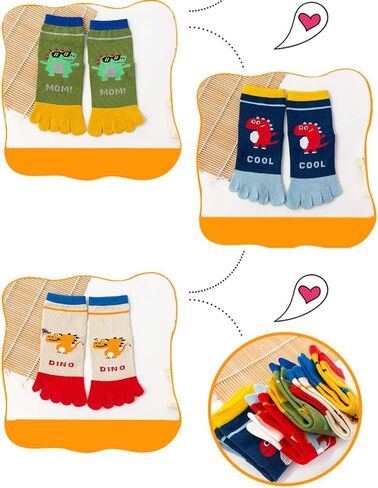 Cicano 5 Pairs Kids Toe Socks Cute Dinosaur Embroidery Pattern Cotton Boys Toe Separated Socks for 3-10 Years Children in Saudi Arabia