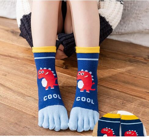 Cicano 5 Pairs Kids Toe Socks Cute Dinosaur Embroidery Pattern Cotton Boys Toe Separated Socks for 3-10 Years Children in Saudi Arabia
