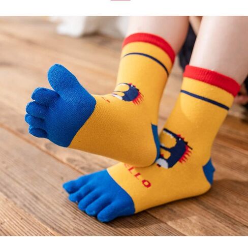 Cicano 5 Pairs Kids Toe Socks Cute Dinosaur Embroidery Pattern Cotton Boys Toe Separated Socks for 3-10 Years Children in Saudi Arabia