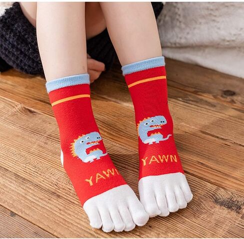 Cicano 5 Pairs Kids Toe Socks Cute Dinosaur Embroidery Pattern Cotton Boys Toe Separated Socks for 3-10 Years Children in Saudi Arabia