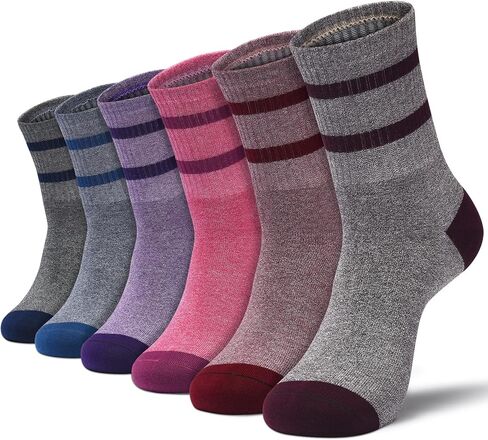 NinetoFiveLife Pack of 6 Women's Cotton Crew Socks Athletic Socks Outdoor Hiking Socks for Women Soft and Comfortable, Rose Red, Wine Red, Crimson, Purple, Blue, Dark Blue, 6 Petite in Kuwait