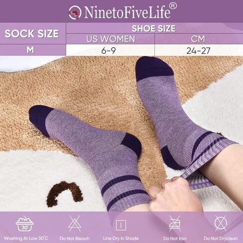 NinetoFiveLife Pack of 6 Women's Cotton Crew Socks Athletic Socks Outdoor Hiking Socks for Women Soft and Comfortable, Rose Red, Wine Red, Crimson, Purple, Blue, Dark Blue, 6 Petite in Kuwait