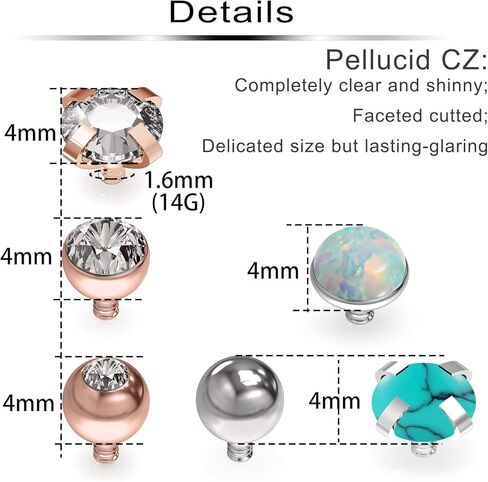 Ftovosyo 14G ثقب الجلد مجوهرات مايكرو مرساة جلدية أعلى ثقب الجلد للنساء الرجال 3-4 مللي متر in Kuwait