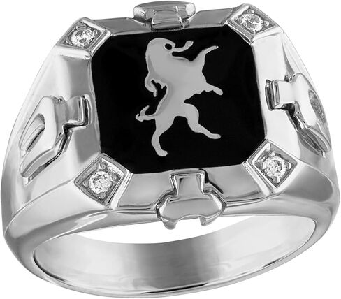 Bulova Men's Jewerly Crest of Bohemia Rhodium Plated Sterling Silver and Black Enamel Ring, 4 Diamonds, Signature Tuning Fork in Saudi Arabia