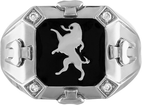Bulova Men's Jewerly Crest of Bohemia Rhodium Plated Sterling Silver and Black Enamel Ring, 4 Diamonds, Signature Tuning Fork in Saudi Arabia
