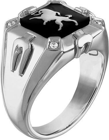 Bulova Men's Jewerly Crest of Bohemia Rhodium Plated Sterling Silver and Black Enamel Ring, 4 Diamonds, Signature Tuning Fork in Saudi Arabia
