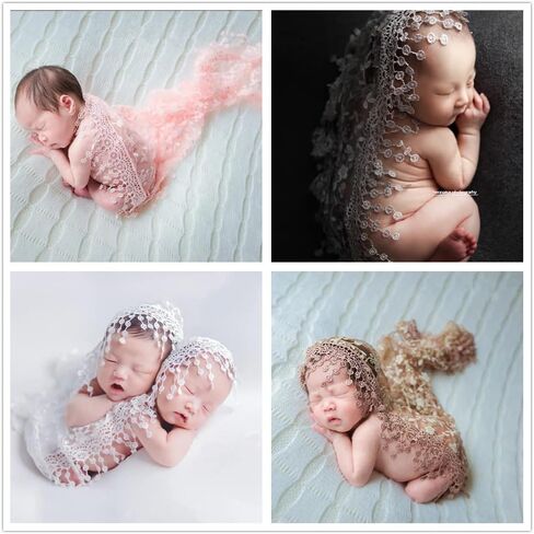 Vemonllas Luxury Newborn Boy Girl Baby Photography Props Wrap Lace Yarn Cloth Blanket (Beige) in Saudi Arabia