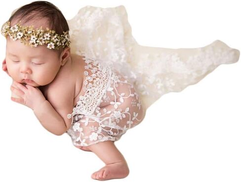 Vemonllas Luxury Newborn Boy Girl Baby Photography Props Wrap Lace Yarn Cloth Blanket (Beige) in Saudi Arabia