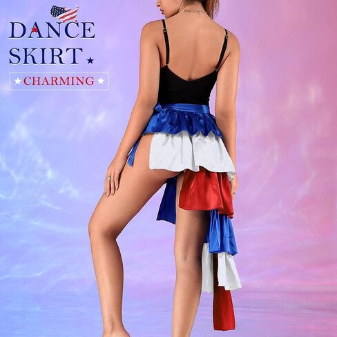تنورة Victray الرابع من يوليو للنساء تنورة الرقص ذات الطبقات لمهرجان عيد الاستقلال زي الحفلات (أحمر أزرق أبيض) in Kuwait