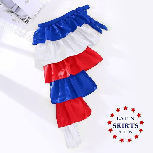 تنورة Victray الرابع من يوليو للنساء تنورة الرقص ذات الطبقات لمهرجان عيد الاستقلال زي الحفلات (أحمر أزرق أبيض) in Kuwait