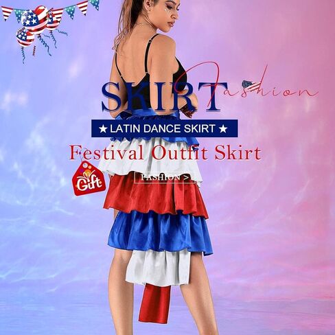 تنورة Victray الرابع من يوليو للنساء تنورة الرقص ذات الطبقات لمهرجان عيد الاستقلال زي الحفلات (أحمر أزرق أبيض) in Kuwait