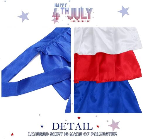 تنورة Victray الرابع من يوليو للنساء تنورة الرقص ذات الطبقات لمهرجان عيد الاستقلال زي الحفلات (أحمر أزرق أبيض) in Kuwait
