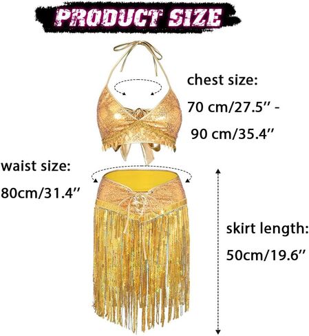 طقم تنانير بشراشيب من الترتر من كاكاكو، تنورة رقص شرقي لامعة، زي رقص قصير، زي حفلات الهذيان للنساء والفتيات in Kuwait