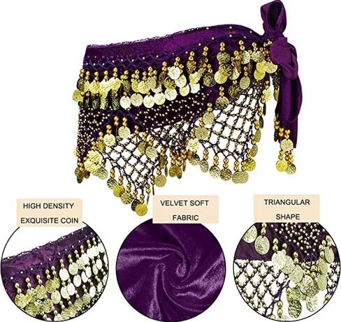 Nimiman Women Triangle Belly Dance Hip Belt with Gold Coins Dance Costume Wrap Skirts in Saudi Arabia