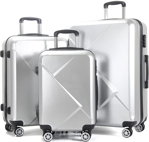 Edtian 3 Piece Luggage Sets, PC+ABS Suitcases (20", 24", 28"), Silver in Saudi Arabia