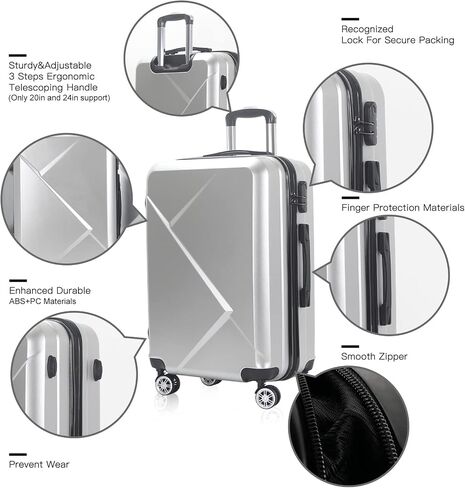 Edtian 3 Piece Luggage Sets, PC+ABS Suitcases (20", 24", 28"), Silver in Saudi Arabia