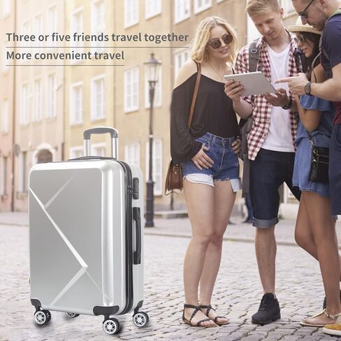 Edtian 3 Piece Luggage Sets, PC+ABS Suitcases (20", 24", 28"), Silver in Saudi Arabia