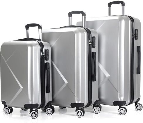 Edtian 3 Piece Luggage Sets, PC+ABS Suitcases (20", 24", 28"), Silver in Saudi Arabia