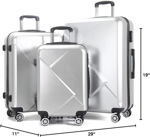 Edtian 3 Piece Luggage Sets, PC+ABS Suitcases (20", 24", 28"), Silver in Saudi Arabia