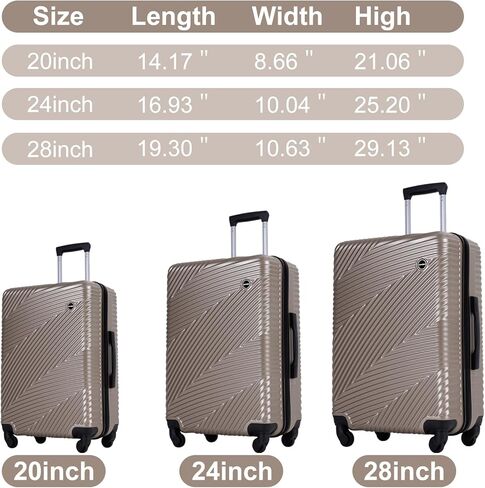 Luggage Sets 3 Piece, Hardside PC ABS Suitcase Set with Spinner Wheels, Lightweight Travel Carry-on and Checked Luggage, Blue, 3-Piece Set(20/24/28) in Kuwait