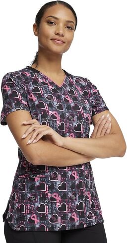 Infinity Women V-Neck Print Top with 2 Pocket Princess Seams Rib-Knit with Logo Metal O-Ring at Right Shoulder CK634 in Saudi Arabia