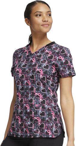 Infinity Women V-Neck Print Top with 2 Pocket Princess Seams Rib-Knit with Logo Metal O-Ring at Right Shoulder CK634 in Saudi Arabia